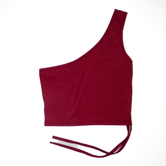 Shein One Shoulder Maroon Scrunch Ruched Tie Front Tank Top Crop Top Small - Picture 2 of 4
